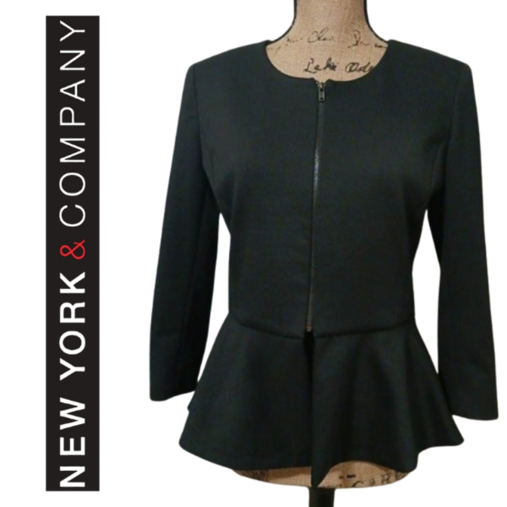 New York & Company Black Stretch Peplum Top Size M